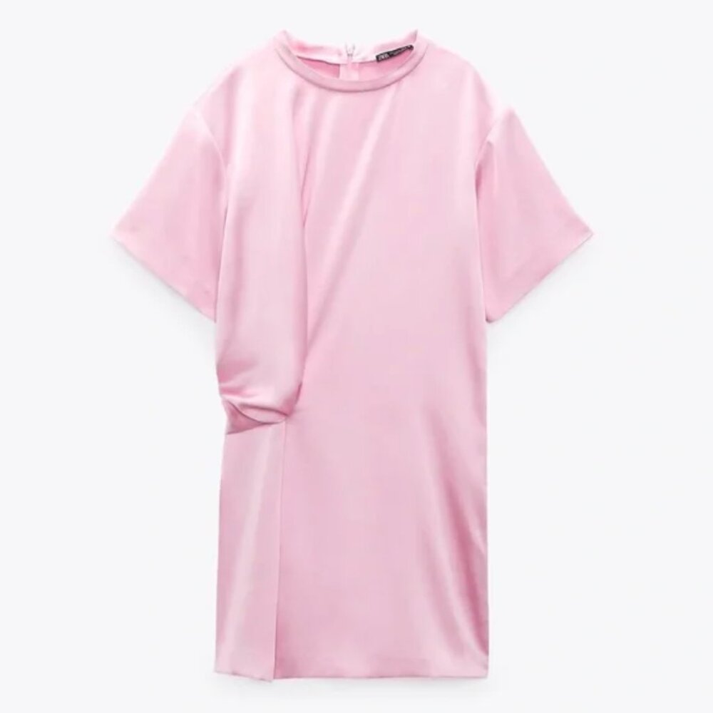 NWT - pink satin Zara short sleeve mini dress